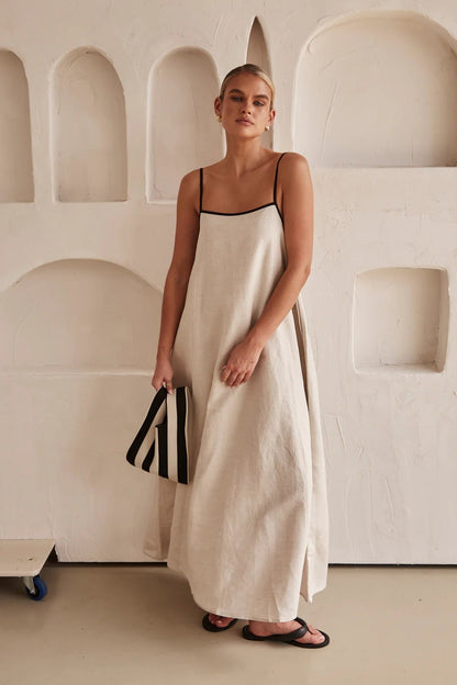 Hortensia | Langes Leinenkleid für Damen mit Trägern  