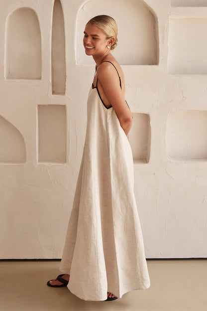 Hortensia | Langes Leinenkleid für Damen mit Trägern  